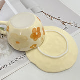Ins Korean Style Milk Yellow Flower Design Hand Pinch Irregular Ceramic Hand-painted Cup Ceramic Coffee Cup