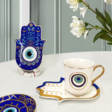 Turkish Blue Eyes Luxury Coffee Cups and Saucer Set With Hand and Skirt Shape Dish for Creative Girl Gift