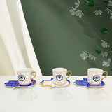 Turkish Blue Eyes Luxury Coffee Cups and Saucer Set With Hand and Skirt Shape Dish for Creative Girl Gift