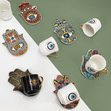 Luxury Ceramic Coffee Cups Saucer Set Hand Skirt Shape Dish Turkish Blue Eyes Design Creative Girl Gift for Tea & Water