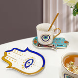 Turkish Blue Eyes Luxury Coffee Cups and Saucer Set With Hand and Skirt Shape Dish for Creative Girl Gift