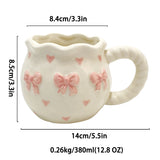Modern Style Cute Ceramic Mug with Heart Pinch Bow Coffee Cup for Afternoon Tea Cup Porcelain Office Water Mug
