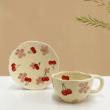 Hand-Kneaded Ceramic Coffee Mug Saucer Spoon Set Creative Floral Design Breakfast Afternoon Tea Cup With Dish
