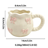 Modern Style Cute Ceramic Mug with Heart Pinch Bow Coffee Cup for Afternoon Tea Cup Porcelain Office Water Mug