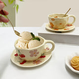 Hand-Kneaded Ceramic Coffee Mug Saucer Spoon Set Creative Floral Design Breakfast Afternoon Tea Cup With Dish