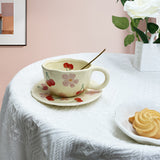 Hand-Kneaded Ceramic Coffee Mug Saucer Spoon Set Creative Floral Design Breakfast Afternoon Tea Cup With Dish