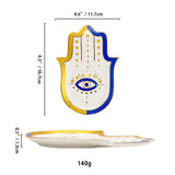 SYL Creative Hand Design Ceramic Evil Eye Plate Luxury Trinket Trays Table Decorations Jewelry Dish for Home Decor.