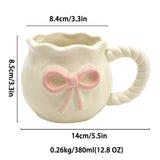 Modern Style Cute Ceramic Mug with Heart Pinch Bow Coffee Cup for Afternoon Tea Cup Porcelain Office Water Mug