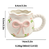 Modern Style Cute Ceramic Mug with Heart Pinch Bow Coffee Cup for Afternoon Tea Cup Porcelain Office Water Mug