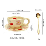 Hand-Kneaded Ceramic Coffee Mug Saucer Spoon Set Creative Floral Design Breakfast Afternoon Tea Cup With Dish