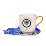 Turkish Blue Eyes Luxury Coffee Cups and Saucer Set With Hand and Skirt Shape Dish for Creative Girl Gift