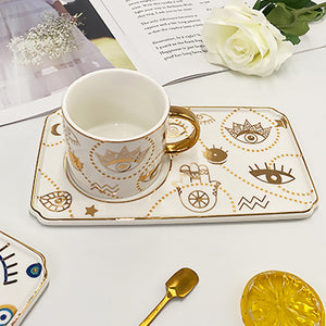 Ceramic Coffee Cup Light Luxury Evil Eye Cup Saucer Set Afternoon Tea Cup Design Delicate Coffee Gift Set Box Mugs HANDGRIP