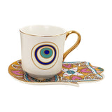 Luxury Ceramic Coffee Cups Saucer Set Hand Skirt Shape Dish Turkish Blue Eyes Design Creative Girl Gift for Tea & Water