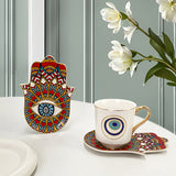Luxury Ceramic Coffee Cups Saucer Set Hand Skirt Shape Dish Turkish Blue Eyes Design Creative Girl Gift for Tea & Water