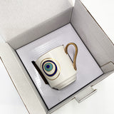Turkish Blue Eyes Luxury Coffee Cups and Saucer Set With Hand and Skirt Shape Dish for Creative Girl Gift