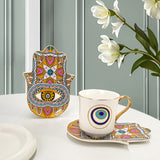 Luxury Ceramic Coffee Cups Saucer Set Hand Skirt Shape Dish Turkish Blue Eyes Design Creative Girl Gift for Tea & Water