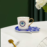 Turkish Blue Eyes Luxury Coffee Cups and Saucer Set With Hand and Skirt Shape Dish for Creative Girl Gift