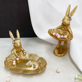 SYL Nordic Gold Rabbit Bunny Porch Resin Key Storage Decoration Tray Home Light Luxury Wedding Gifts for Guests Easter Gift