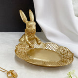 SYL Nordic Gold Rabbit Bunny Porch Resin Key Storage Decoration Tray Home Light Luxury Wedding Gifts for Guests Easter Gift