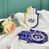 SYL Creative Hand Design Ceramic Evil Eye Plate Luxury Trinket Trays Table Decorations Jewelry Dish for Home Decor.
