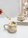 Modern Style Cute Ceramic Mug with Heart Pinch Bow Coffee Cup for Afternoon Tea Cup Porcelain Office Water Mug