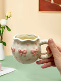 Modern Style Cute Ceramic Mug with Heart Pinch Bow Coffee Cup for Afternoon Tea Cup Porcelain Office Water Mug