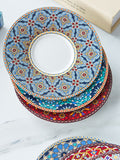 Moroccan Style Luxury Arabic Coffee Cups and Saucer Set with Gold Handel Special Ceramic Cappuccino Afternoon Tea Cup 250ml
