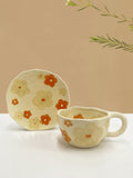 Ins Korean Style Milk Yellow Flower Design Hand Pinch Irregular Ceramic Hand-painted Cup Ceramic Coffee Cup