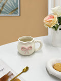 Modern Style Cute Ceramic Mug with Heart Pinch Bow Coffee Cup for Afternoon Tea Cup Porcelain Office Water Mug