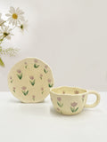 Ins Korean Style Milk Yellow Flower Design Hand Pinch Irregular Ceramic Hand-painted Cup Ceramic Coffee Cup