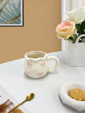 Modern Style Cute Ceramic Mug with Heart Pinch Bow Coffee Cup for Afternoon Tea Cup Porcelain Office Water Mug