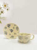 Ins Korean Style Milk Yellow Flower Design Hand Pinch Irregular Ceramic Hand-painted Cup Ceramic Coffee Cup