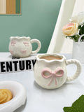 Modern Style Cute Ceramic Mug with Heart Pinch Bow Coffee Cup for Afternoon Tea Cup Porcelain Office Water Mug