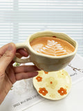 Ins Korean Style Milk Yellow Flower Design Hand Pinch Irregular Ceramic Hand-painted Cup Ceramic Coffee Cup