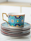 Moroccan Style Luxury Arabic Coffee Cups and Saucer Set with Gold Handel Special Ceramic Cappuccino Afternoon Tea Cup 250ml