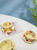 Ins Korean Style Milk Yellow Flower Design Hand Pinch Irregular Ceramic Hand-painted Cup Ceramic Coffee Cup