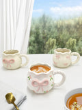 Modern Style Cute Ceramic Mug with Heart Pinch Bow Coffee Cup for Afternoon Tea Cup Porcelain Office Water Mug