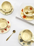 Ins Korean Style Milk Yellow Flower Design Hand Pinch Irregular Ceramic Hand-painted Cup Ceramic Coffee Cup