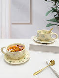 Ins Korean Style Milk Yellow Flower Design Hand Pinch Irregular Ceramic Hand-painted Cup Ceramic Coffee Cup