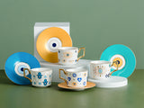 Nordic Luxury Evil Eyes Ceramic Cup and Saucer Set Modern Design Afternoon Tea Turkish Coffee Cup Saucer Set