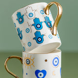 Creative Evil Eyes Decal Ceramic Mug with Gold Handle Luxury Style Mug Cup Couple Breakfast Ceramic Drinkware Coffee Cup