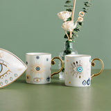Creative Evil Eyes Decal Ceramic Mug with Gold Handle Luxury Style Mug Cup Couple Breakfast Ceramic Drinkware Coffee Cup