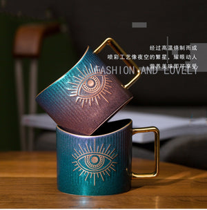 400ml Hand Eye Mugs and Gold Rim Ceramic Coffee Mug Teacup Water Cup Handmade Home Decor Creative Gifts