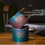 400ml Hand Eye Mugs and Gold Rim Ceramic Coffee Mug Teacup Water Cup Handmade Home Decor Creative Gifts