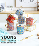 Creative Morocco Ceramic Mug with Gold Handle Luxury Style Mug Cup Couple Breakfast Ceramic Drinkware Coffee Cup