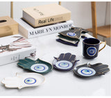 Turkish Blue Eyes Luxury Coffee Cups and Saucer Set With Hand and Skirt Shape Dish for Creative Girl Gift