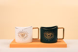 400ml Hand Eye Mugs and Gold Rim Ceramic Coffee Mug Teacup Water Cup Handmade Home Decor Creative Gifts
