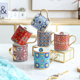 Creative Morocco Ceramic Mug with Gold Handle Luxury Style Mug Cup Couple Breakfast Ceramic Drinkware Coffee Cup