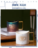 400ml Hand Eye Mugs and Gold Rim Ceramic Coffee Mug Teacup Water Cup Handmade Home Decor Creative Gifts