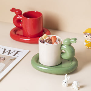 Ins Wholesale Nordic Creative Personality Couple Ceramic Cup High-value Coffee Cup Saucer Rabbit Mug Gift Set